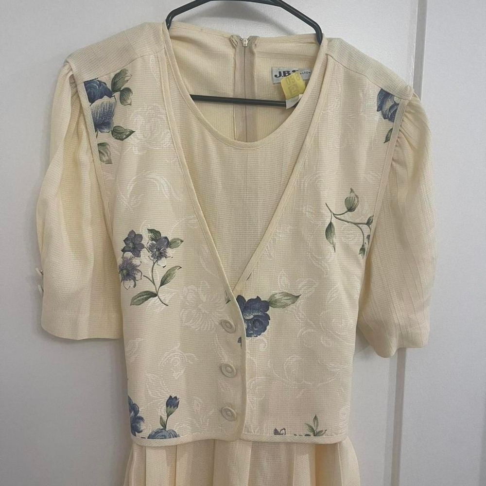 Vintage 80s Yellow Maxi Dress Floral Cottagecore Vest Indie